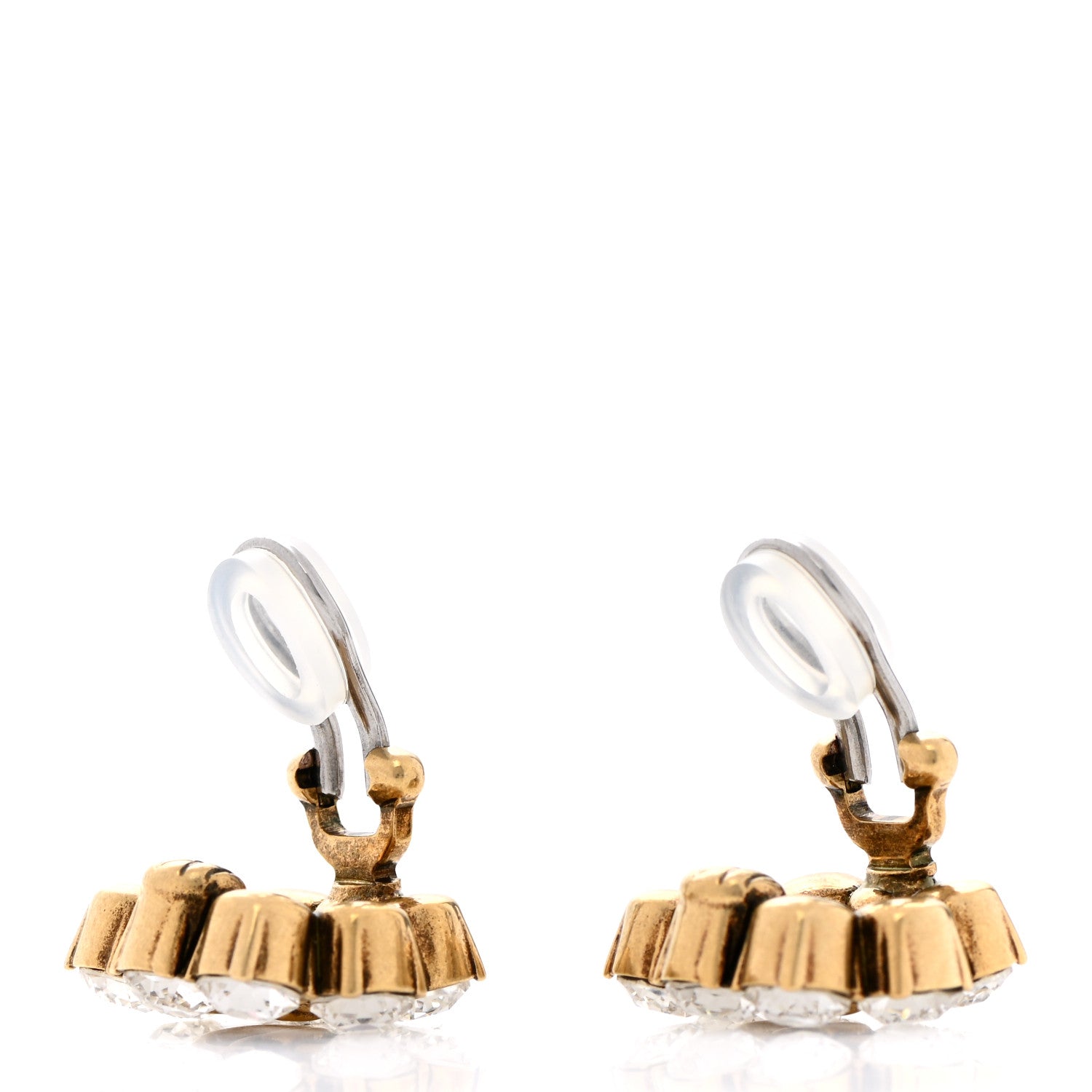 Gucci Metal Crystal Double G Clip On Earrings Aged Gold 3 of 5