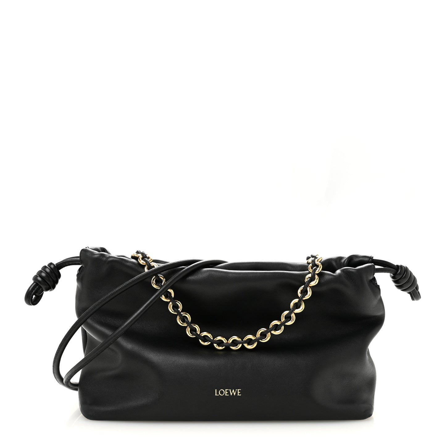 Mellow Nappa Medium Donut Chain Flamenco Knot Clutch Black