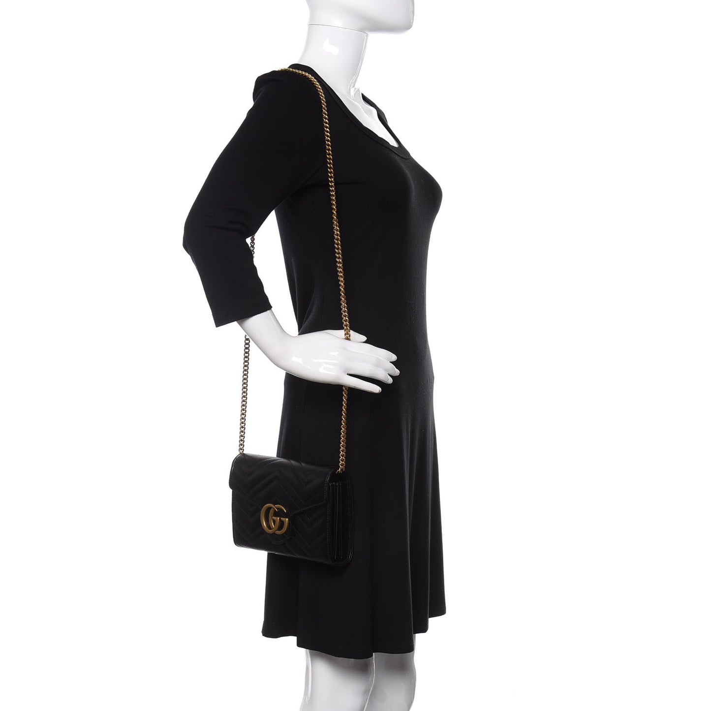 Calfskin Matelasse GG Marmont Chain Wallet Black