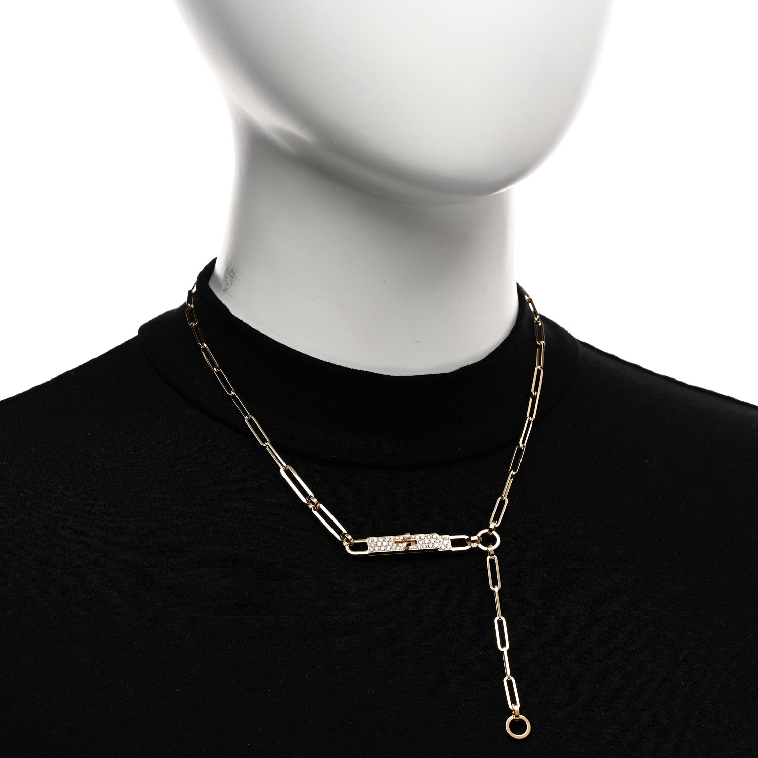 Hermes 18K Yellow Gold Diamond Pave PM Kelly Chaine Lariat Necklace ST 2 of 4