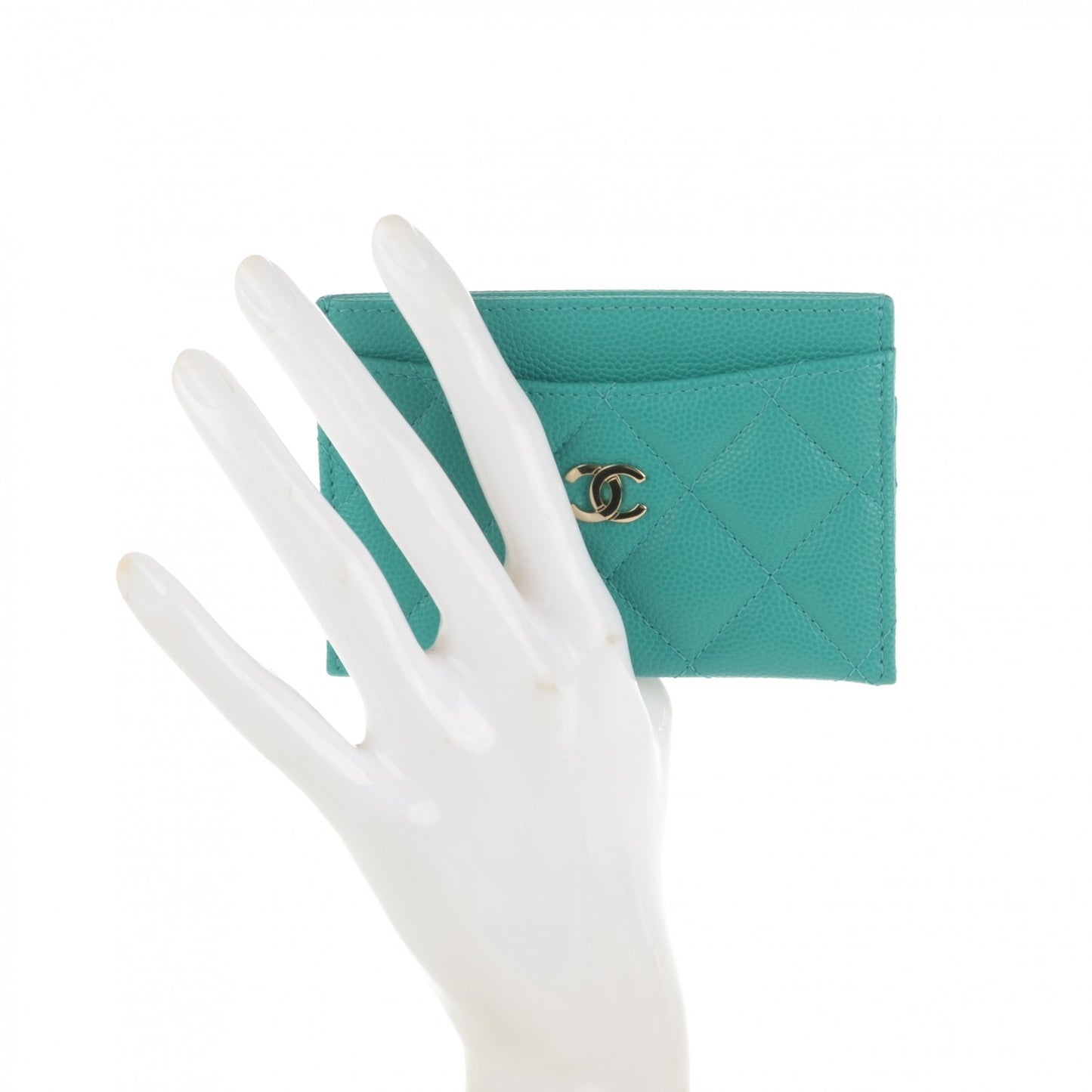 Caviar Quilted Card Holder Turquoise