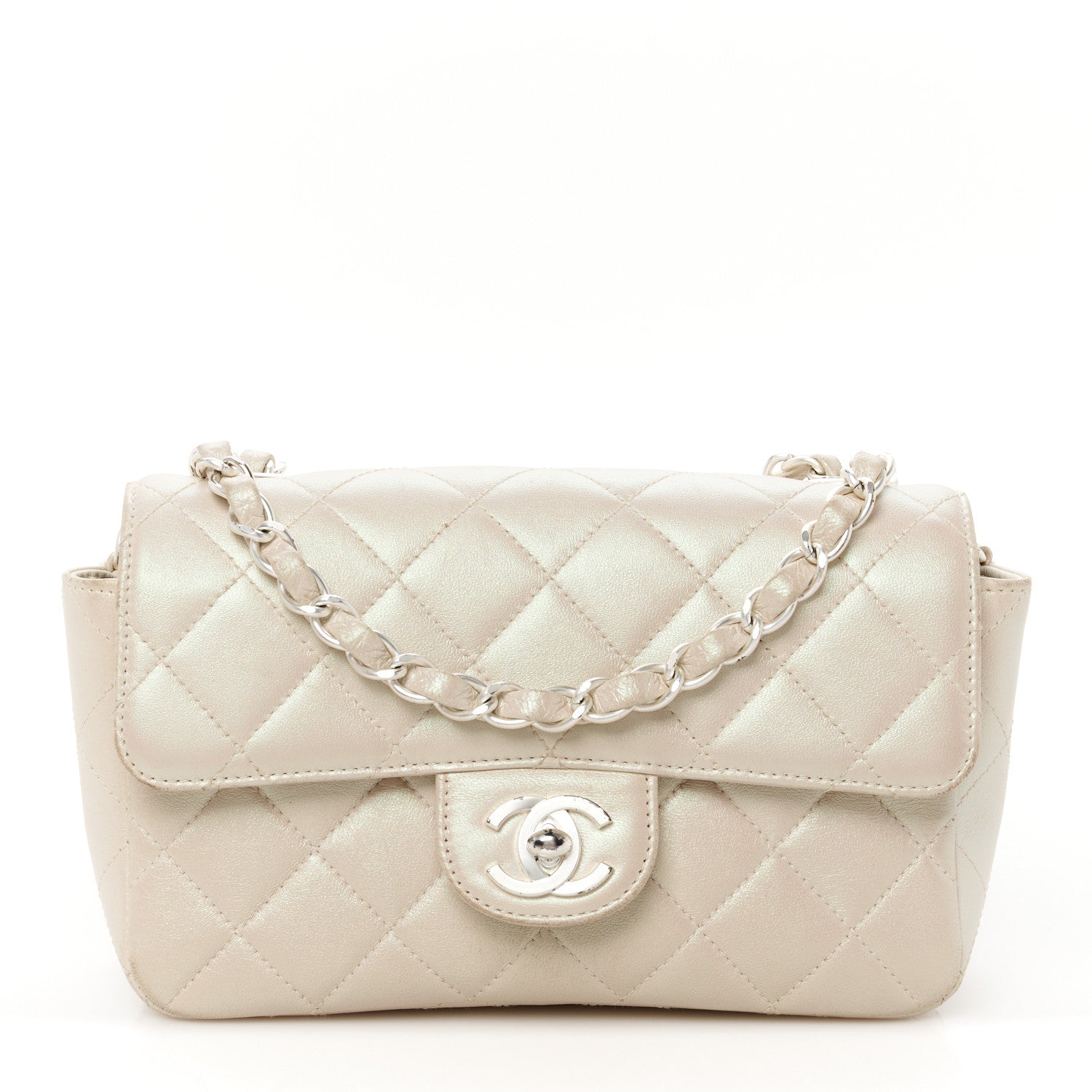 Chanel Iridescent Lambskin Quilted Mini Rectangular Flap Ivory 1 of 11