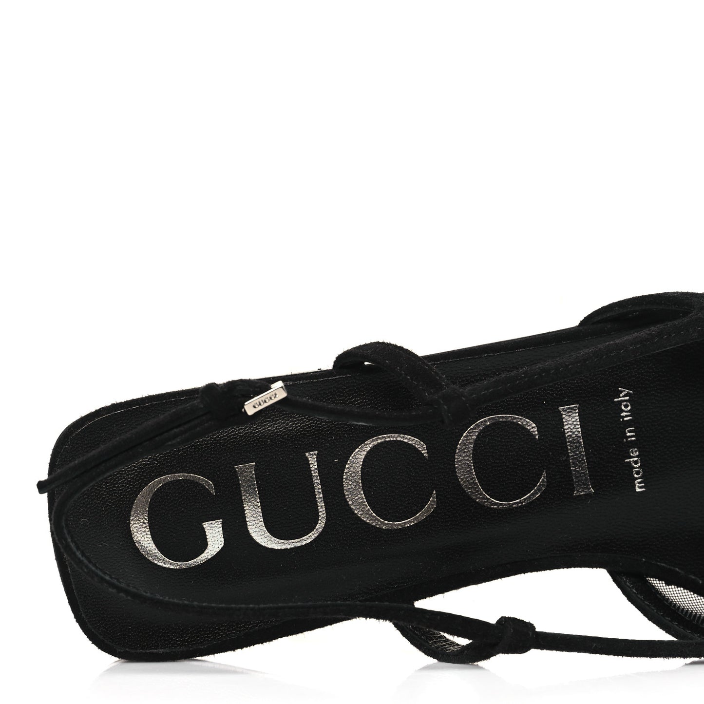 Tela Retino Kid Scamosciato Crystal GG Monogram Square G Slingback Flat 37.5 Black