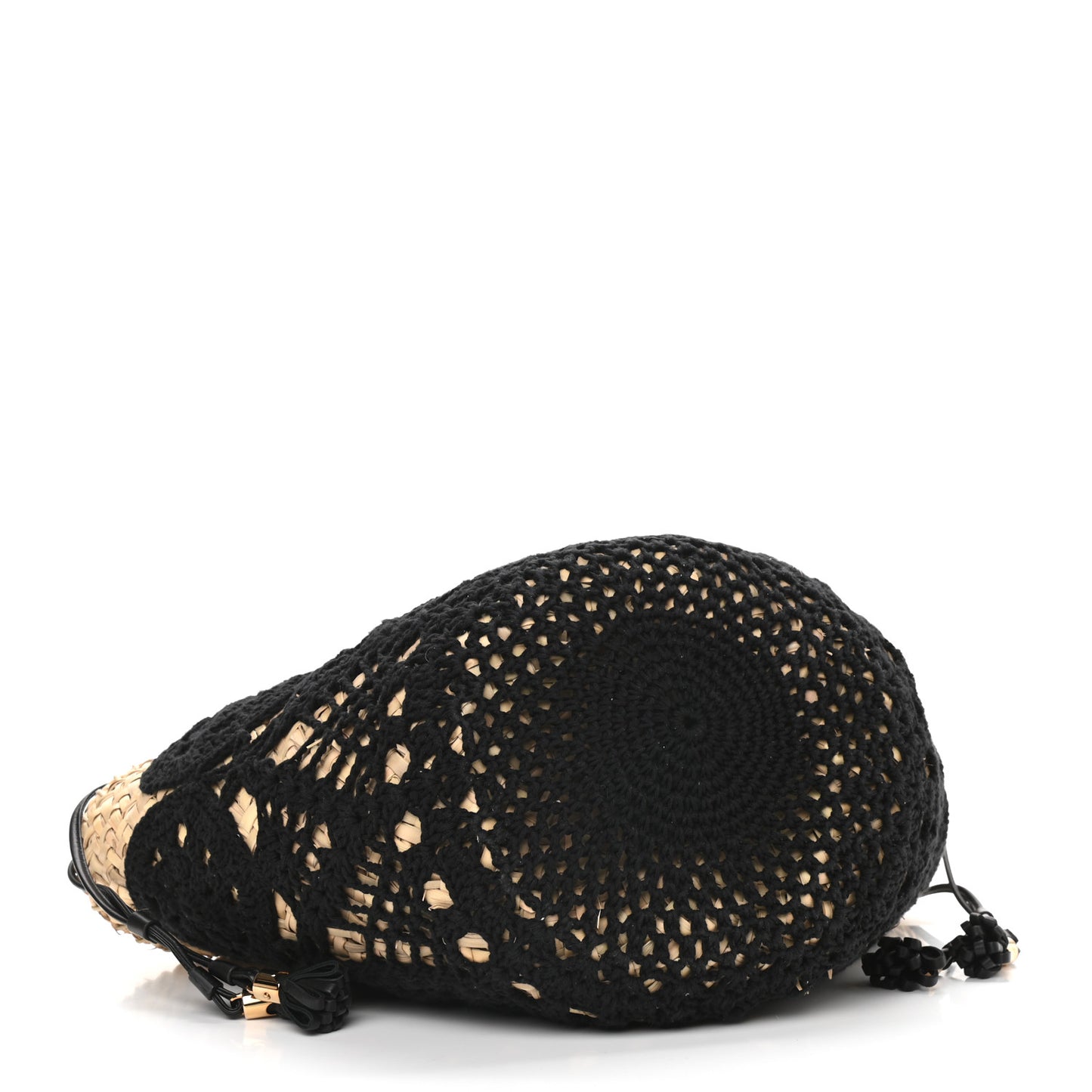 Woven Raffia Crochet Tote Black Multicolor