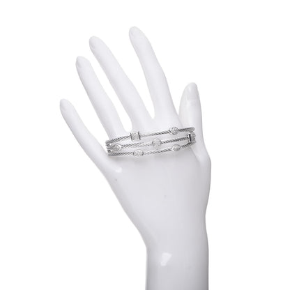 David Yurman Sterling Silver Diamond Three Row Confetti Cuff Bracelet 2 of 4