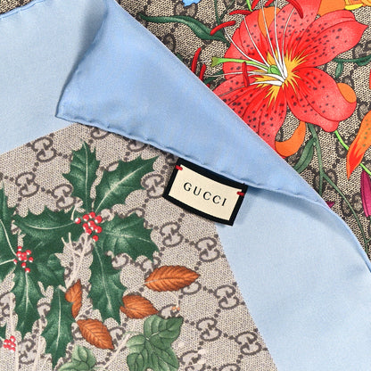 Gucci Silk Twill GG Monogram Special Florio Square Scarf Beige Sky Blue 3 of 4