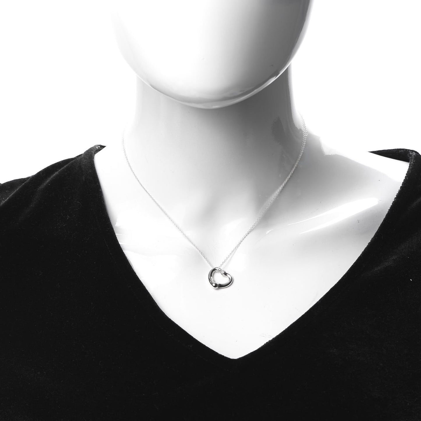 Sterling Silver Diamond 16mm Elsa Peretti Open Heart Pendant Necklace