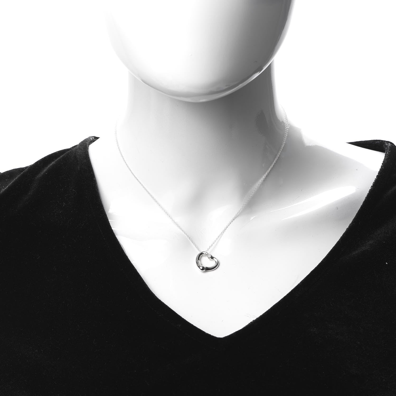 Tiffany Sterling Silver Diamond 16mm Elsa Peretti Open Heart Pendant Necklace 2 of 7