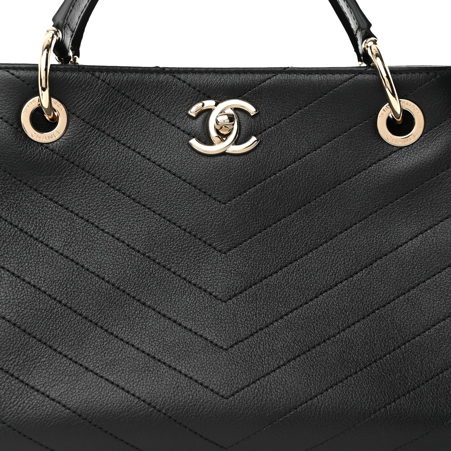 Chanel Calfskin Stitched Large Chevron Chic Shopping Bag Black 8 of 12