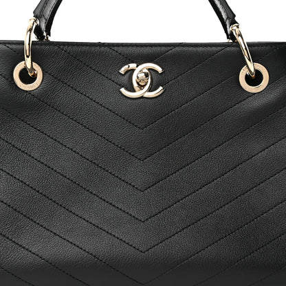 Chanel Calfskin Stitched Large Chevron Chic Shopping Bag Black 8 of 12