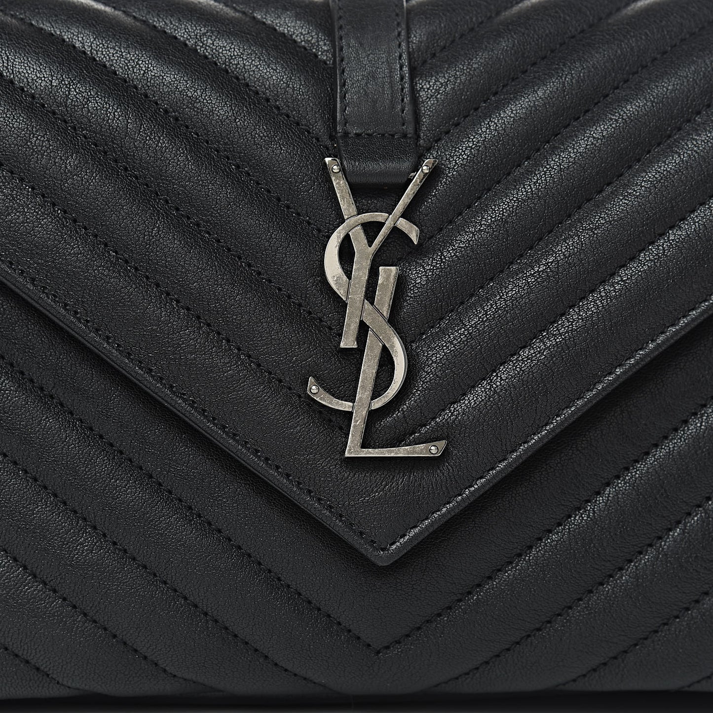 Sheepskin Matelasse Chevron Monogram Medium College Bag Black