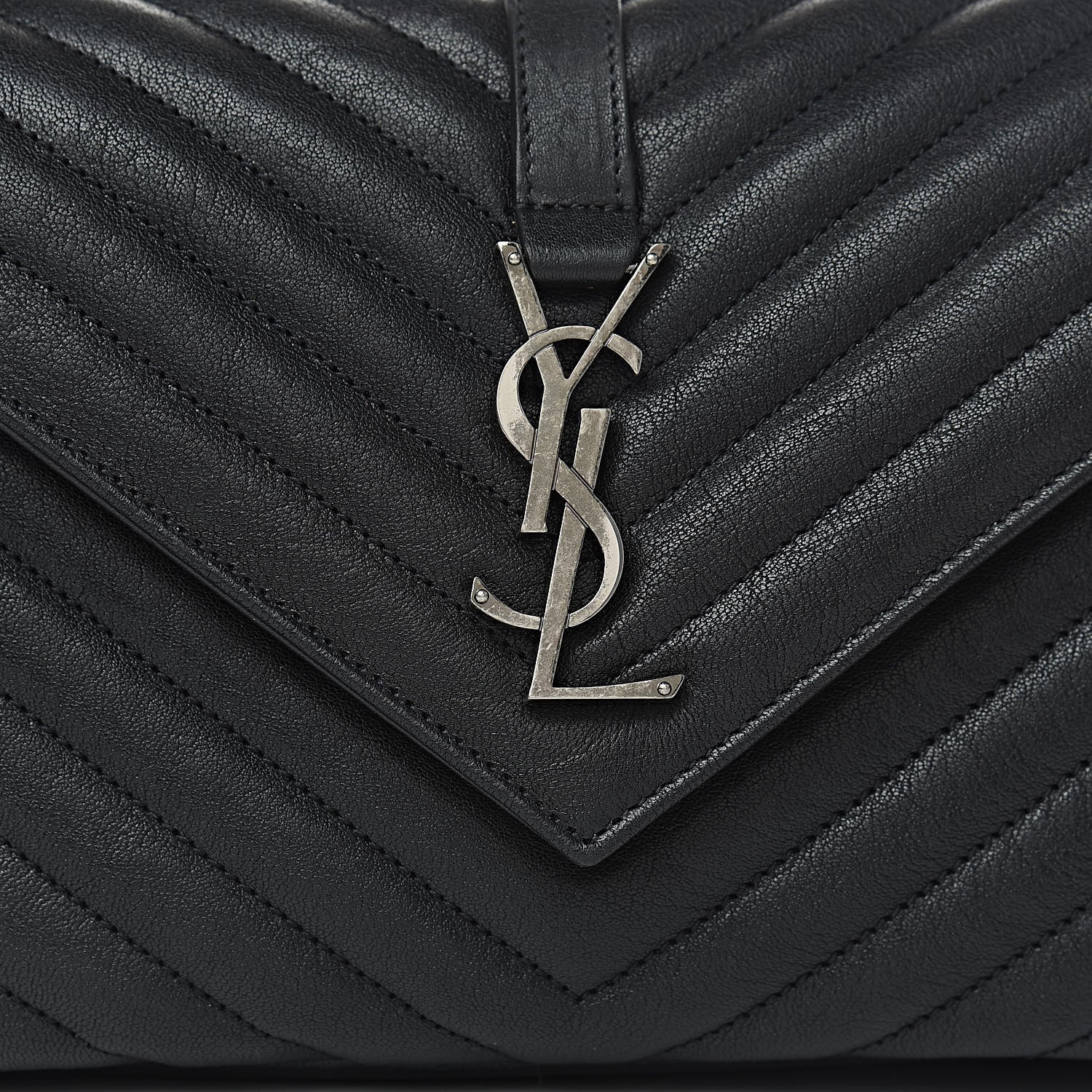 Saint Laurent Sheepskin Matelasse Chevron Monogram Medium College Bag Black 10 of 10