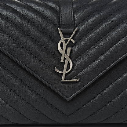 Saint Laurent Sheepskin Matelasse Chevron Monogram Medium College Bag Black 10 of 10