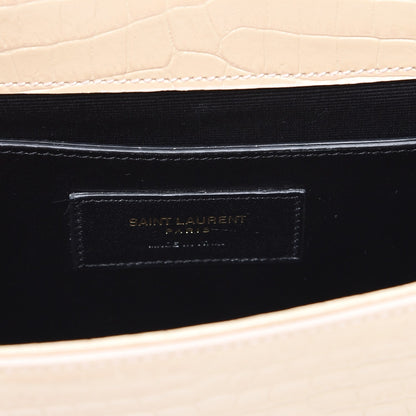 Saint Laurent Calfskin Crocodile Embossed Classic Monogram Tassel Clutch Nude 6 of 7