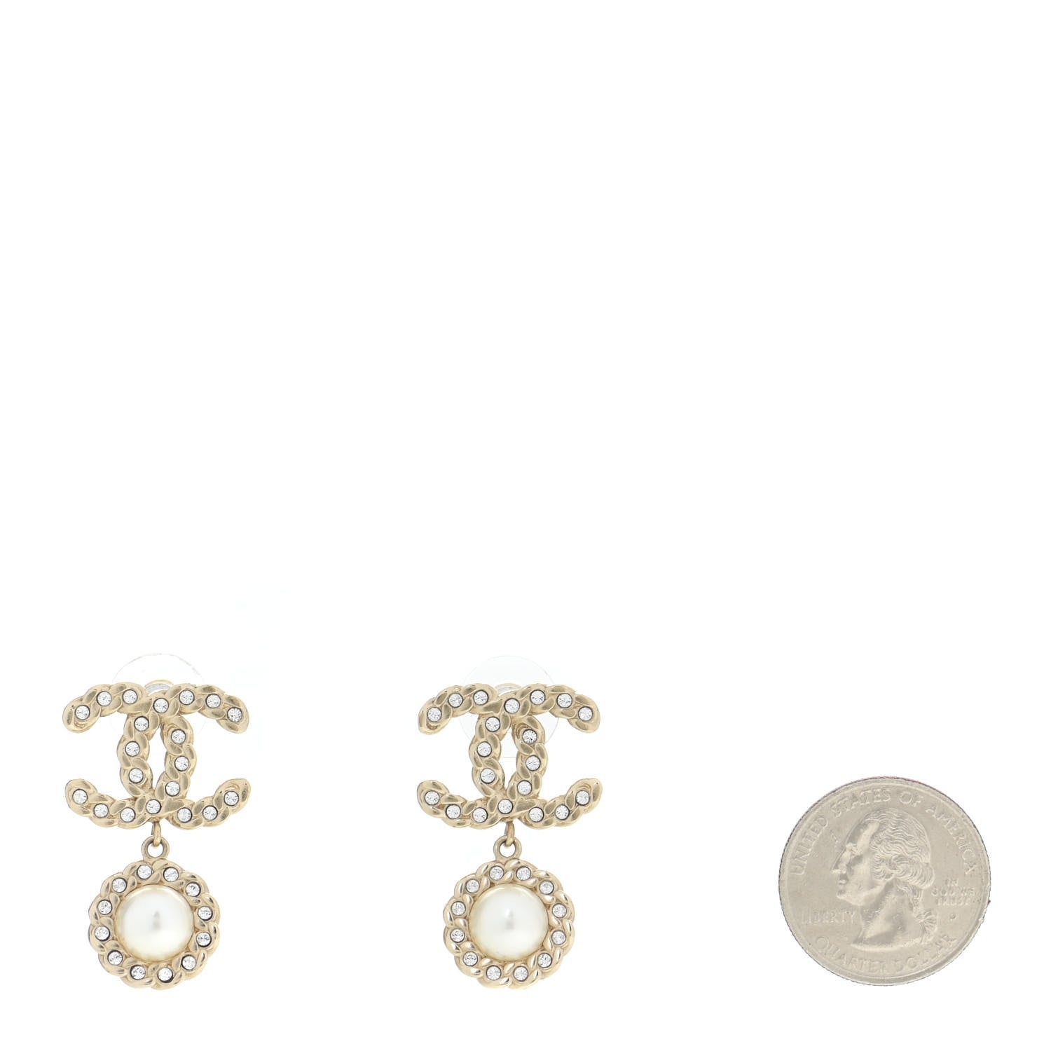 Chanel Crystal Pearl Pearls Coronation CC Drop Earrings Gold 2 of 5