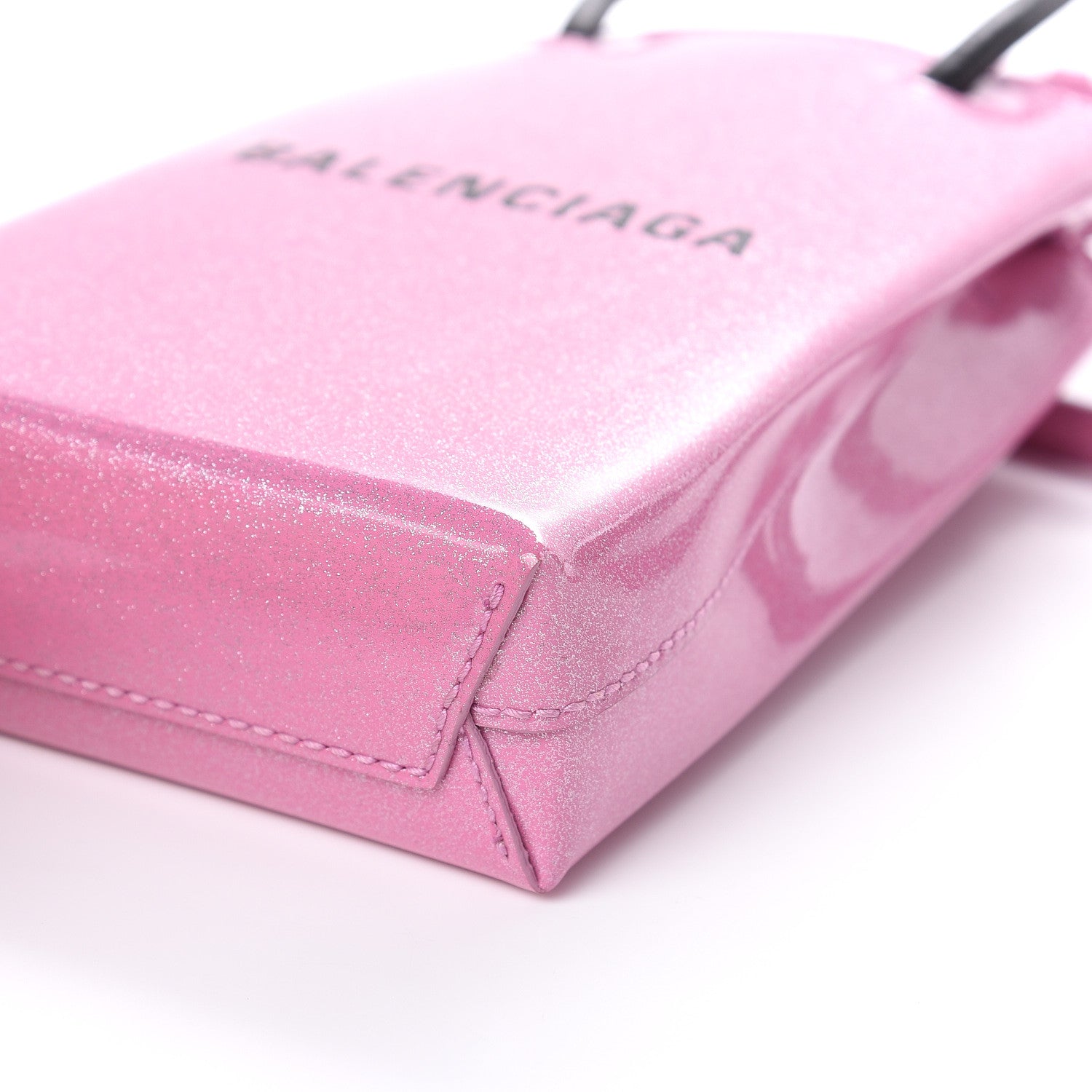Balenciaga Varnished Glitter Calfskin Logo Shopping Phone Holder Bag Old Rose 9 of 9