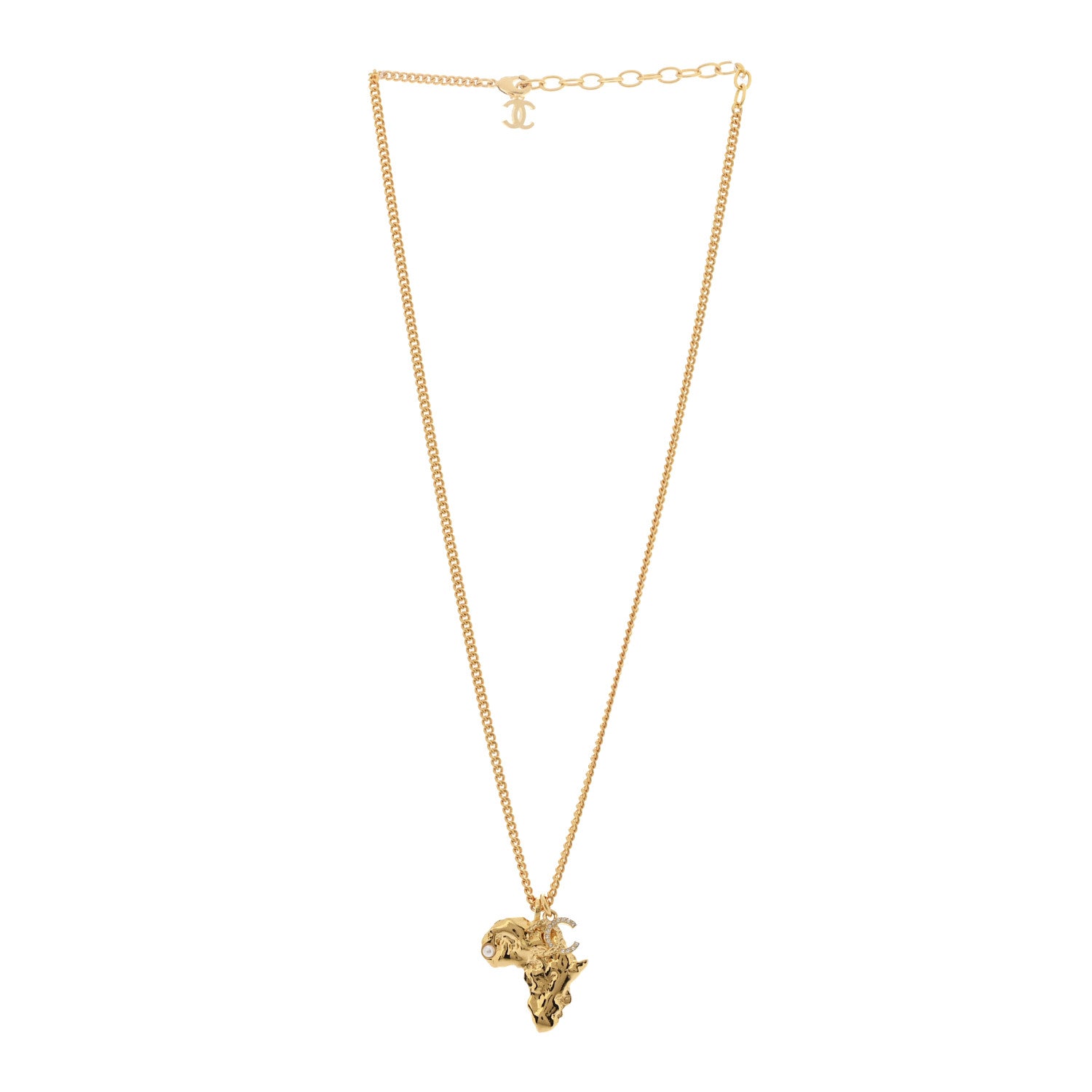 Chanel Crystal Pearl CC Africa Pendant Necklace Gold White 3 of 7