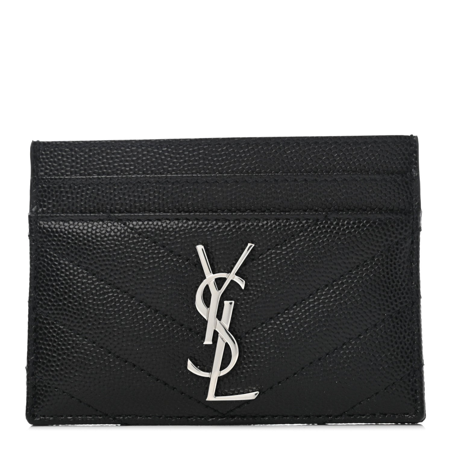 Saint Laurent Grain De Poudre Matelasse Chevron Monogram Credit Card Case Black 1 of 7