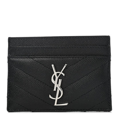 Saint Laurent Grain De Poudre Matelasse Chevron Monogram Credit Card Case Black 1 of 7