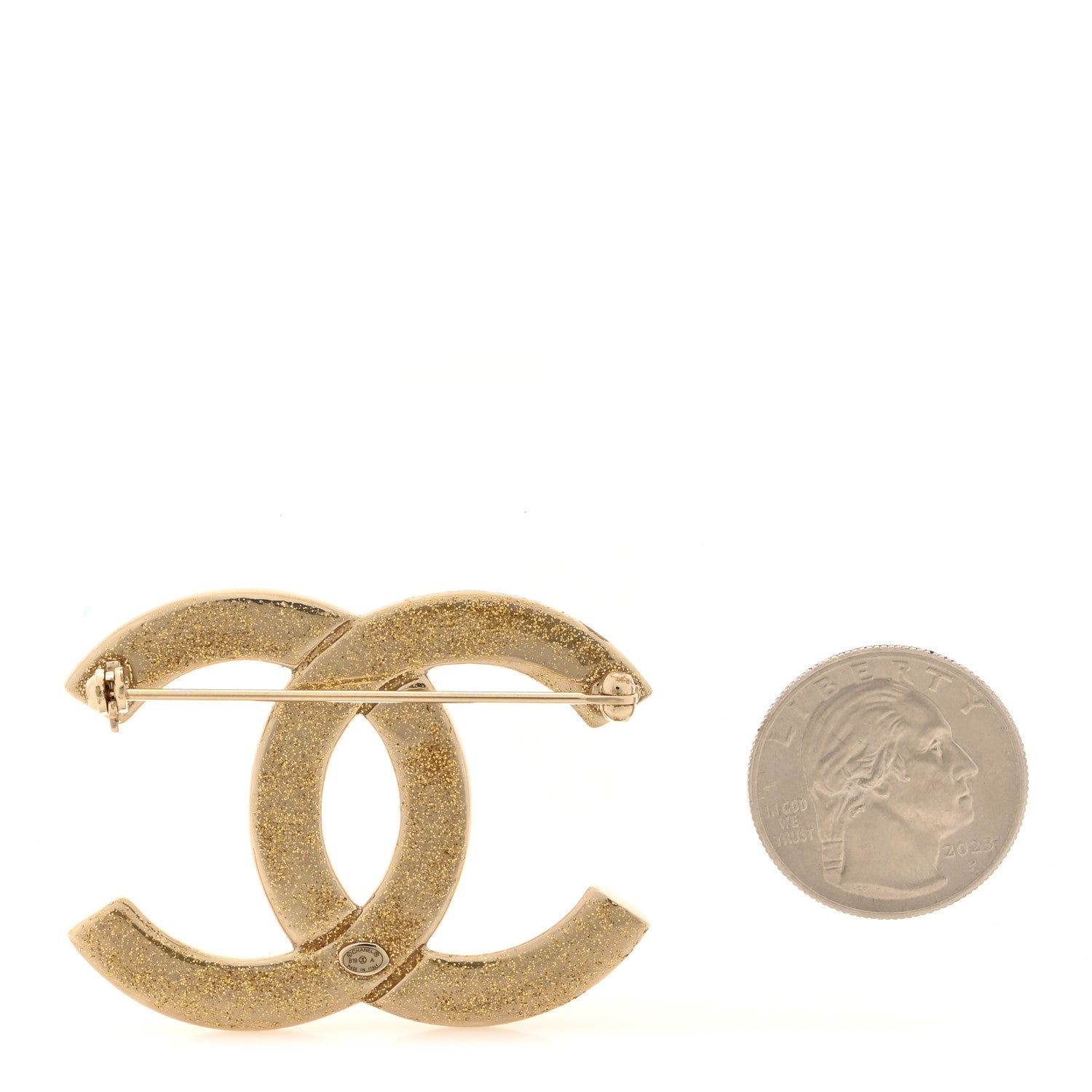 Chanel Textured Metal Crystal CC Brooch Light Gold 3 of 8