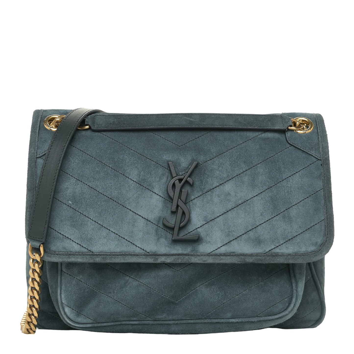 Suede Monogram Medium Niki Chain Satchel Green