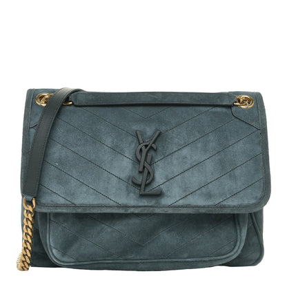 Saint Laurent Suede Monogram Medium Niki Chain Satchel Green 1 of 23