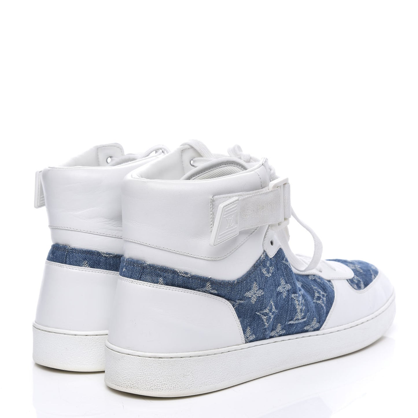Calfskin Monogram Denim Rivoli High Top Sneakers 12 White