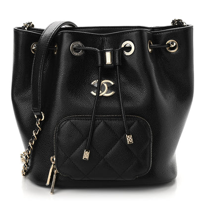 Chanel Caviar Quilted CC Pocket Bucket Bag Black 1 of 11