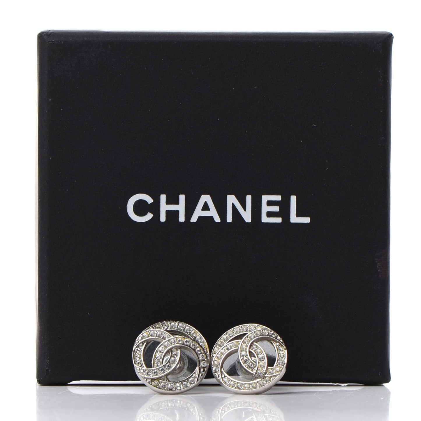 Crystal CC Round Earrings Silver