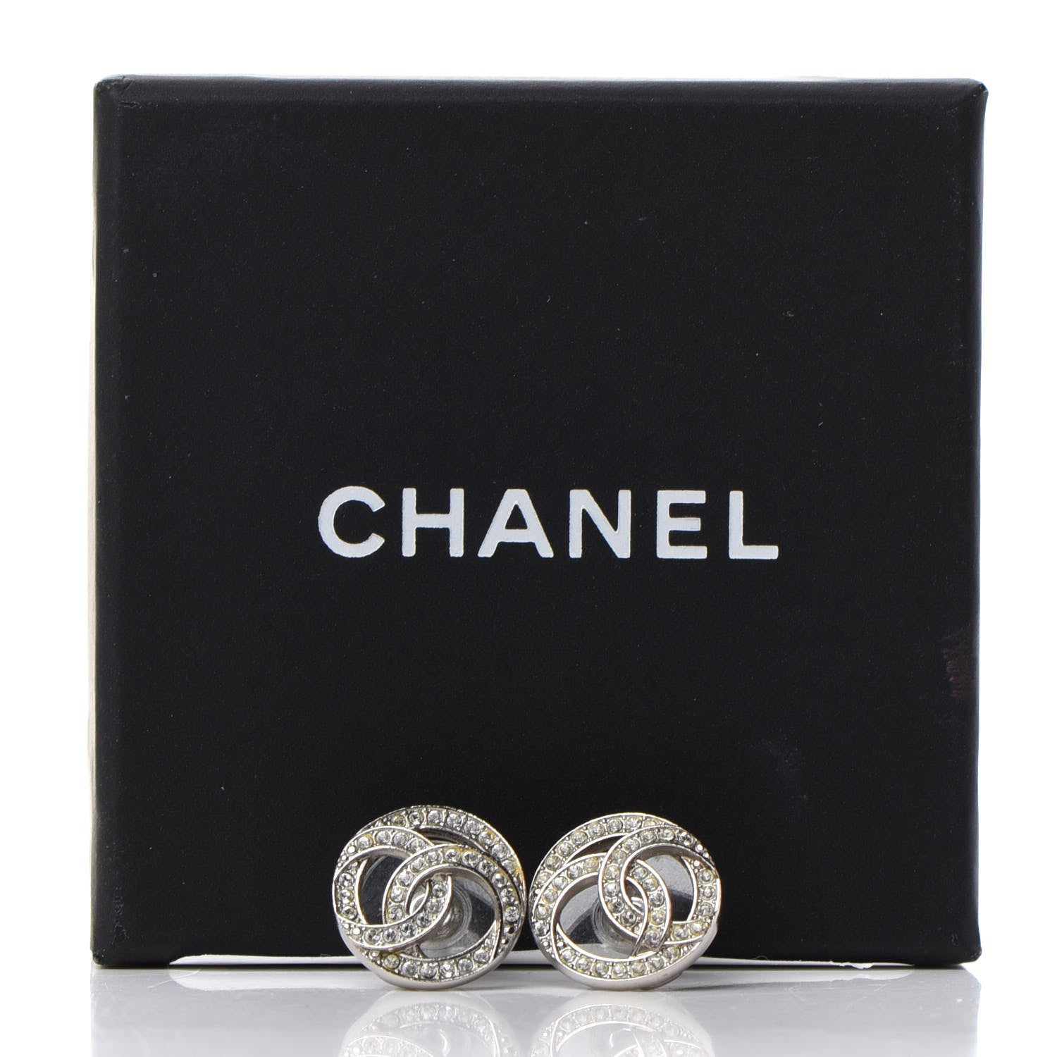 Chanel Crystal CC Round Earrings Silver 5 of 5