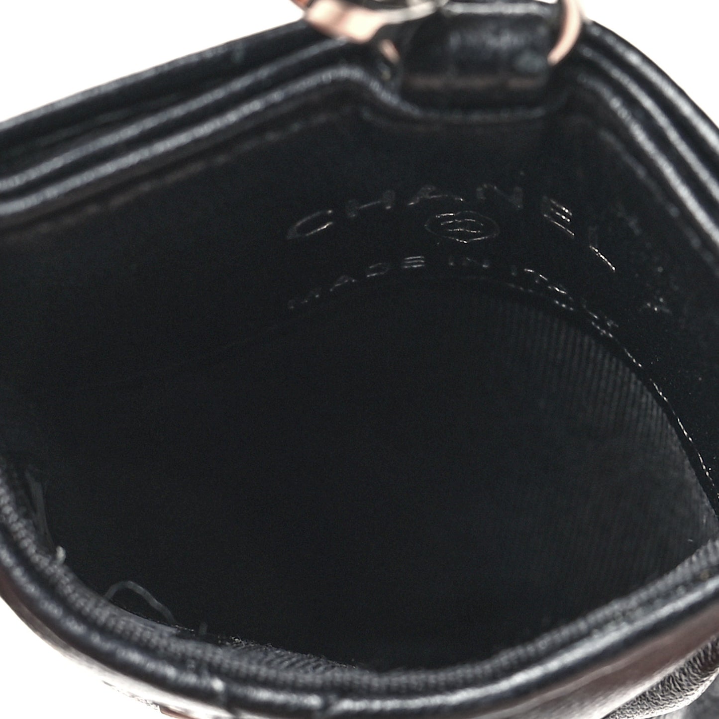 Lambskin Quilted Lanyard Card Holder On Chain Black
