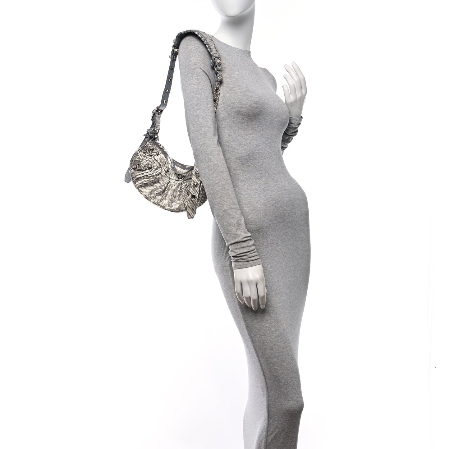 Rhinestone Encrusted Le Cagole Shoulder Bag XS Silver