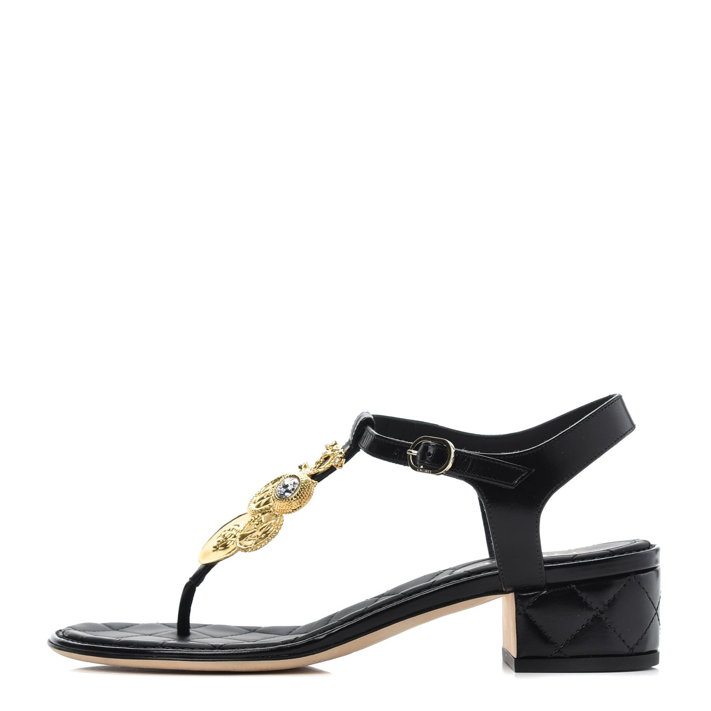 Calfskin Medallion CC Thong Sandals 38 Black