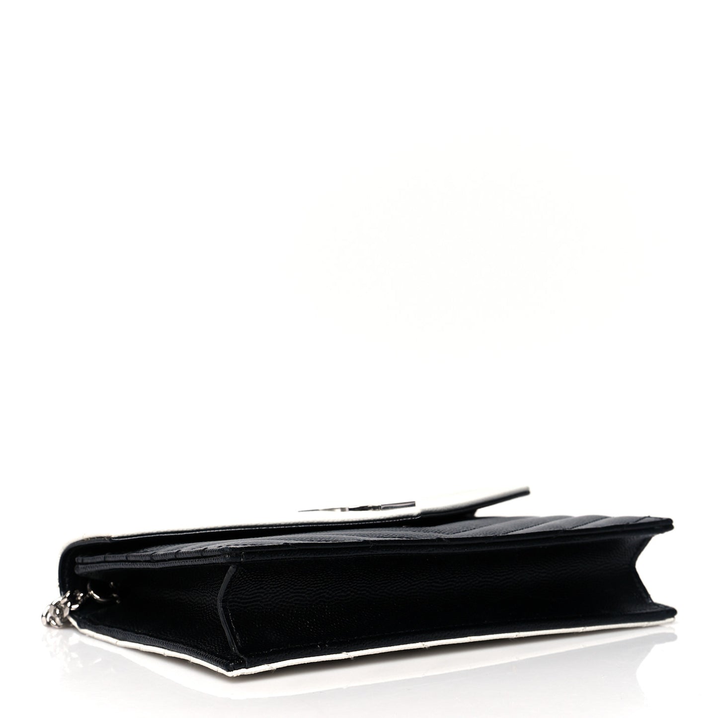 Grain De Poudre Matelasse Chevron Monogram Envelope Chain Wallet Pearl White Black