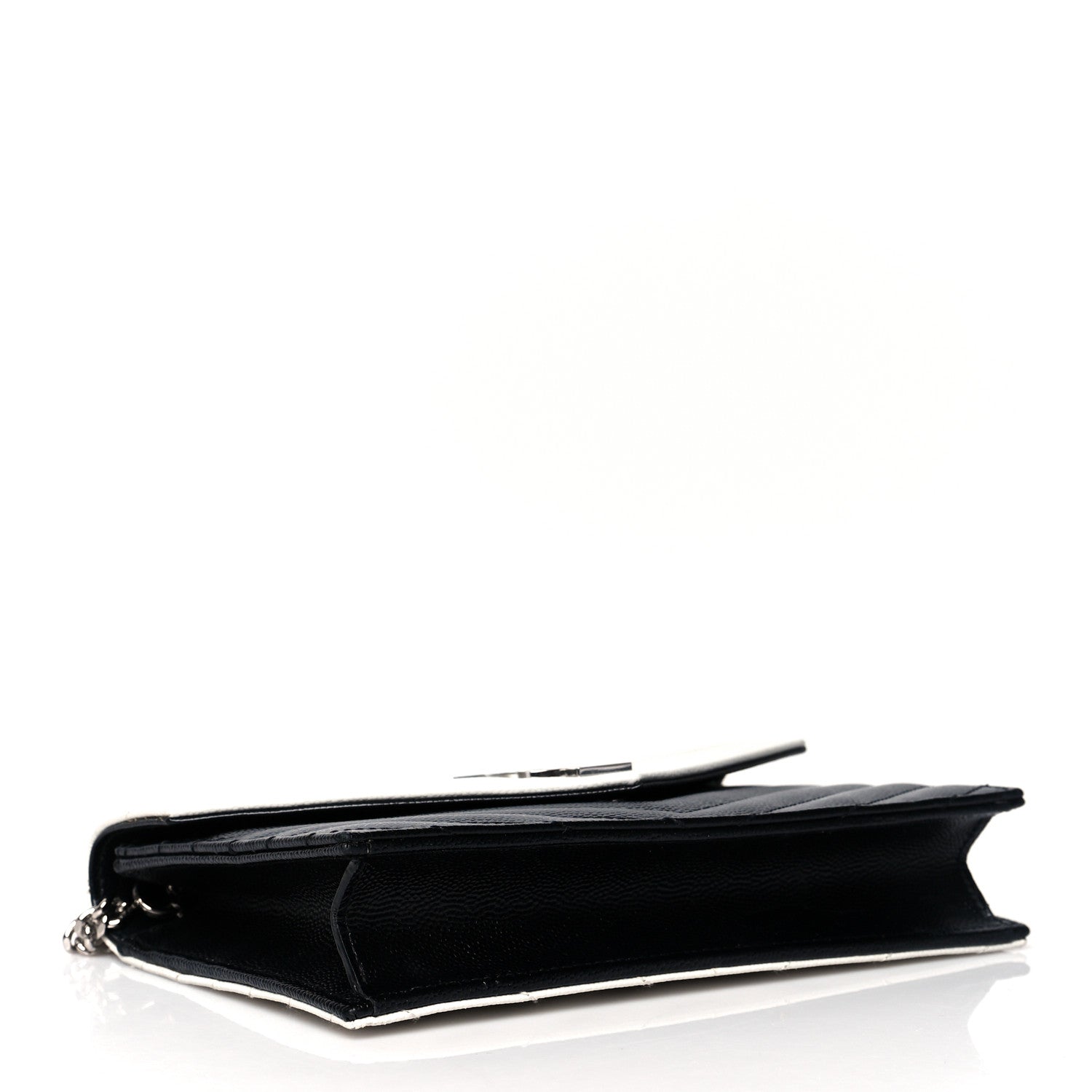 Saint Laurent Grain De Poudre Matelasse Chevron Monogram Envelope Chain Wallet Pearl White Black 4 of 10