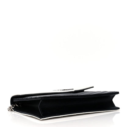 Saint Laurent Grain De Poudre Matelasse Chevron Monogram Envelope Chain Wallet Pearl White Black 4 of 10