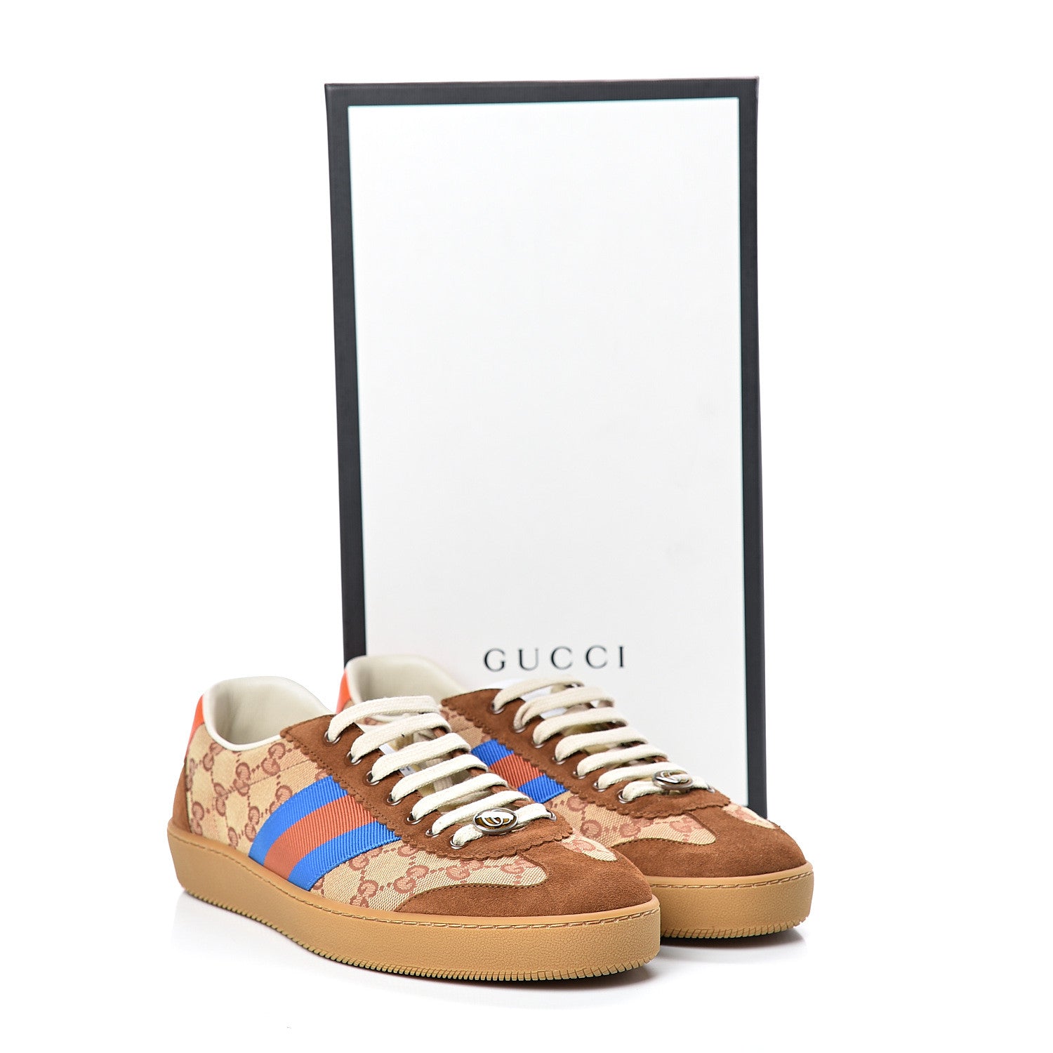 Gucci GG Monogram Suede Web Mens G74 Sneakers 9.5 Beige Ruggine Cuir 10 of 10