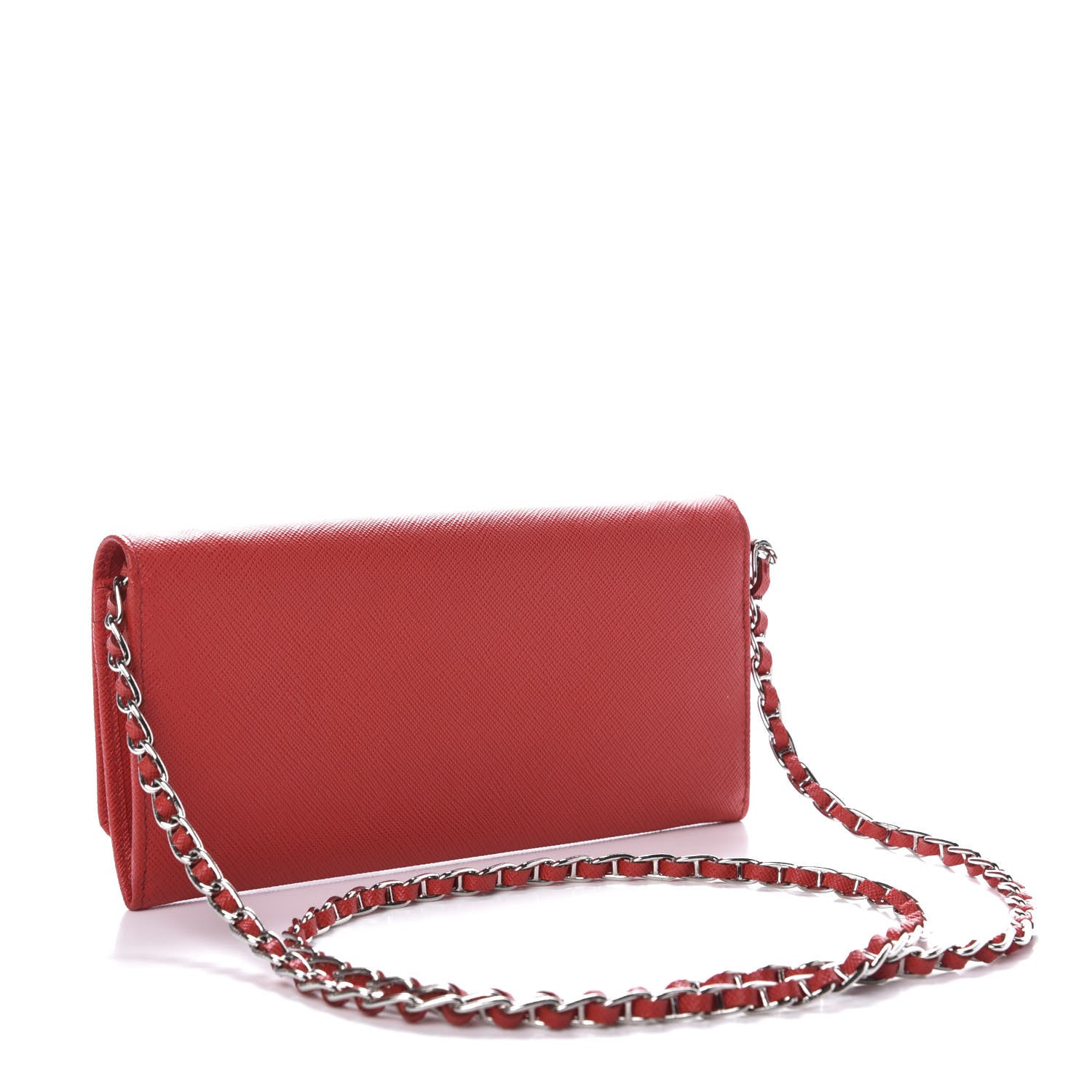 Prada Saffiano Metal Oro Chain Wallet Lacca 3 of 9