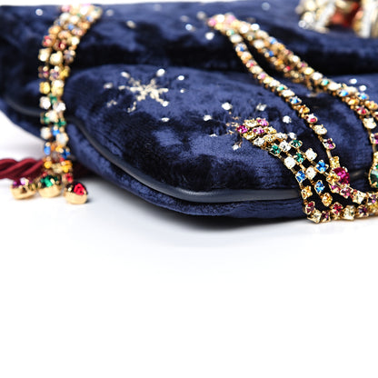 Gucci Velvet Embellished Broadway Rajah Tassel Evening Clutch Royal Blue Multicolor 8 of 10