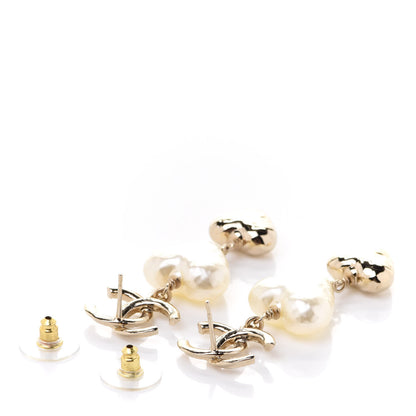 Chanel Pearl CC Double Heart Drop Earrings Gold 3 of 5