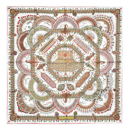 Hermes Silk Parures Des Maharajas Scarf 90 Blanc Corail Vert 1 of 7