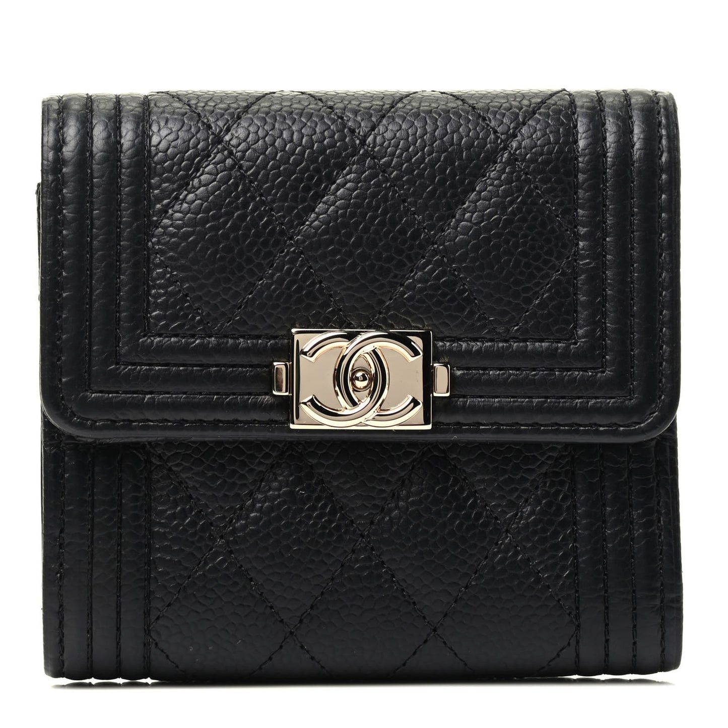Caviar Quilted Compact Boy Wallet Black