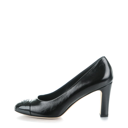 Chanel Crumpled Calfskin Patent Cap Toe CC Pumps 40 Black 1 of 7