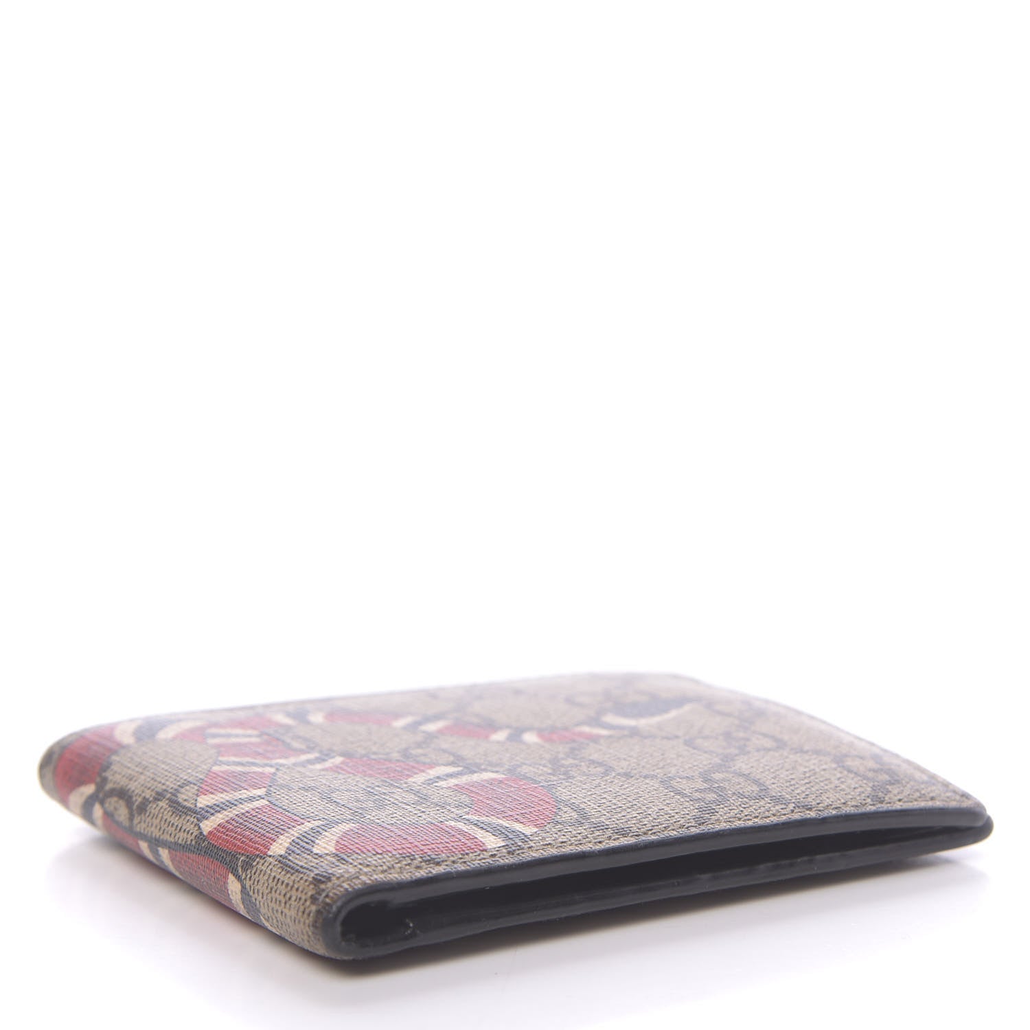 Gucci GG Supreme Monogram Selleria Calfskin Kingsnake Nice Bi-Fold Wallet Beige Ebony Multicolor Black 4 of 7