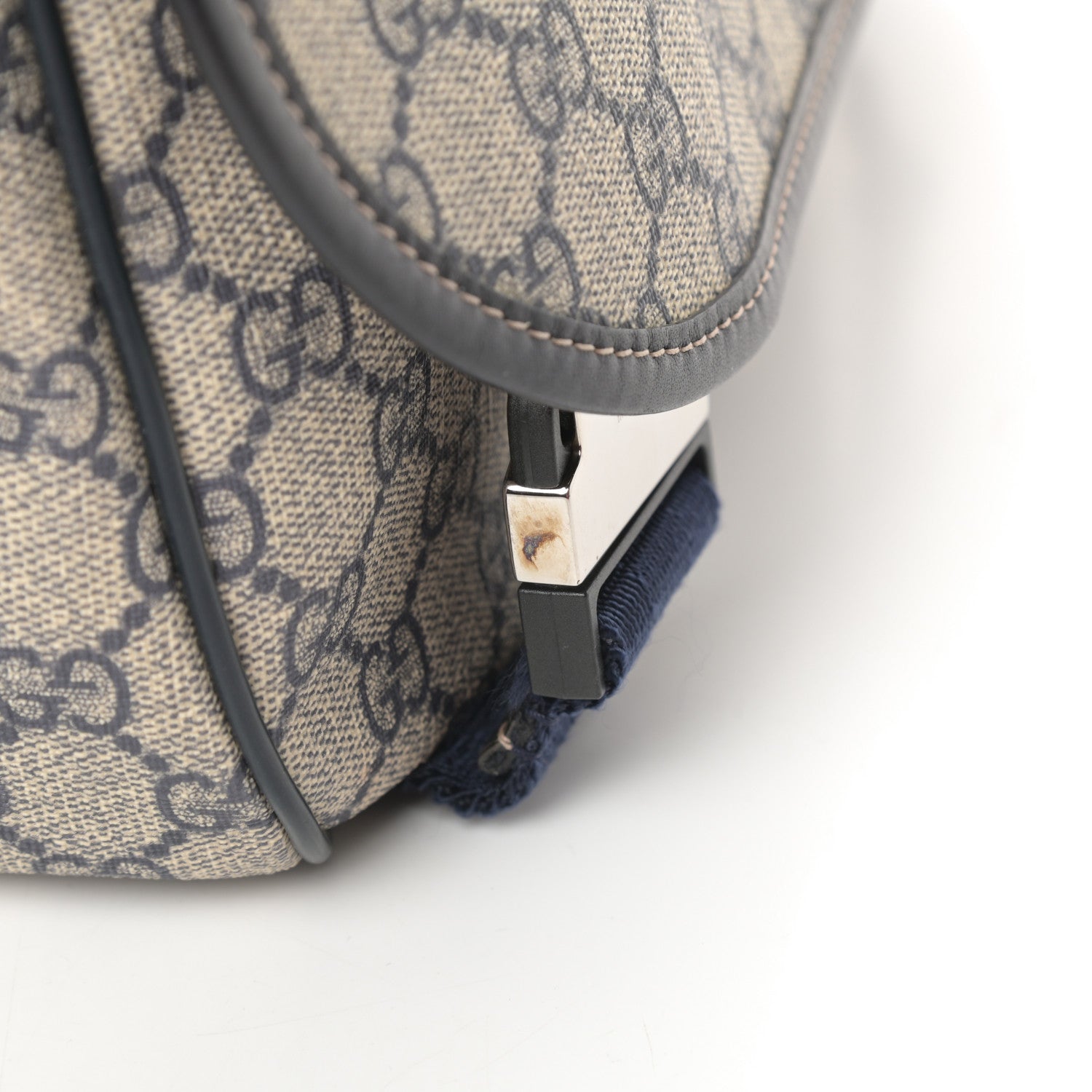 Gucci GG Plus Monogram Medium Double Buckle Flap Messenger Bag Beige Navy 12 of 12
