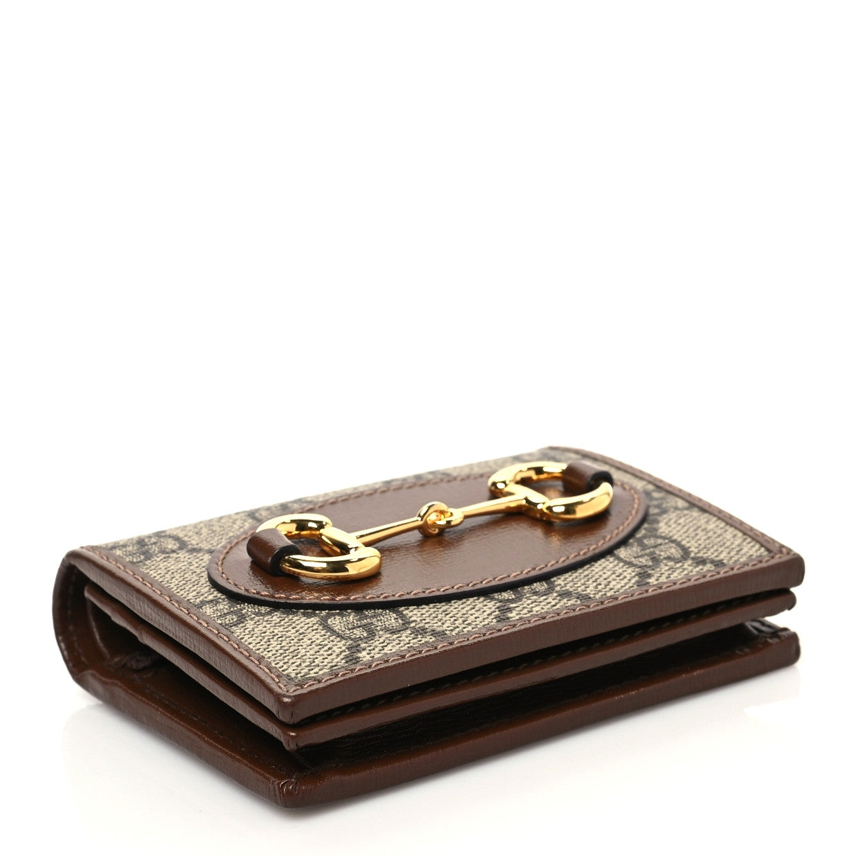 GG Supreme Monogram Horsebit 1955 Card Case Wallet Beige Ebony Brown Sugar