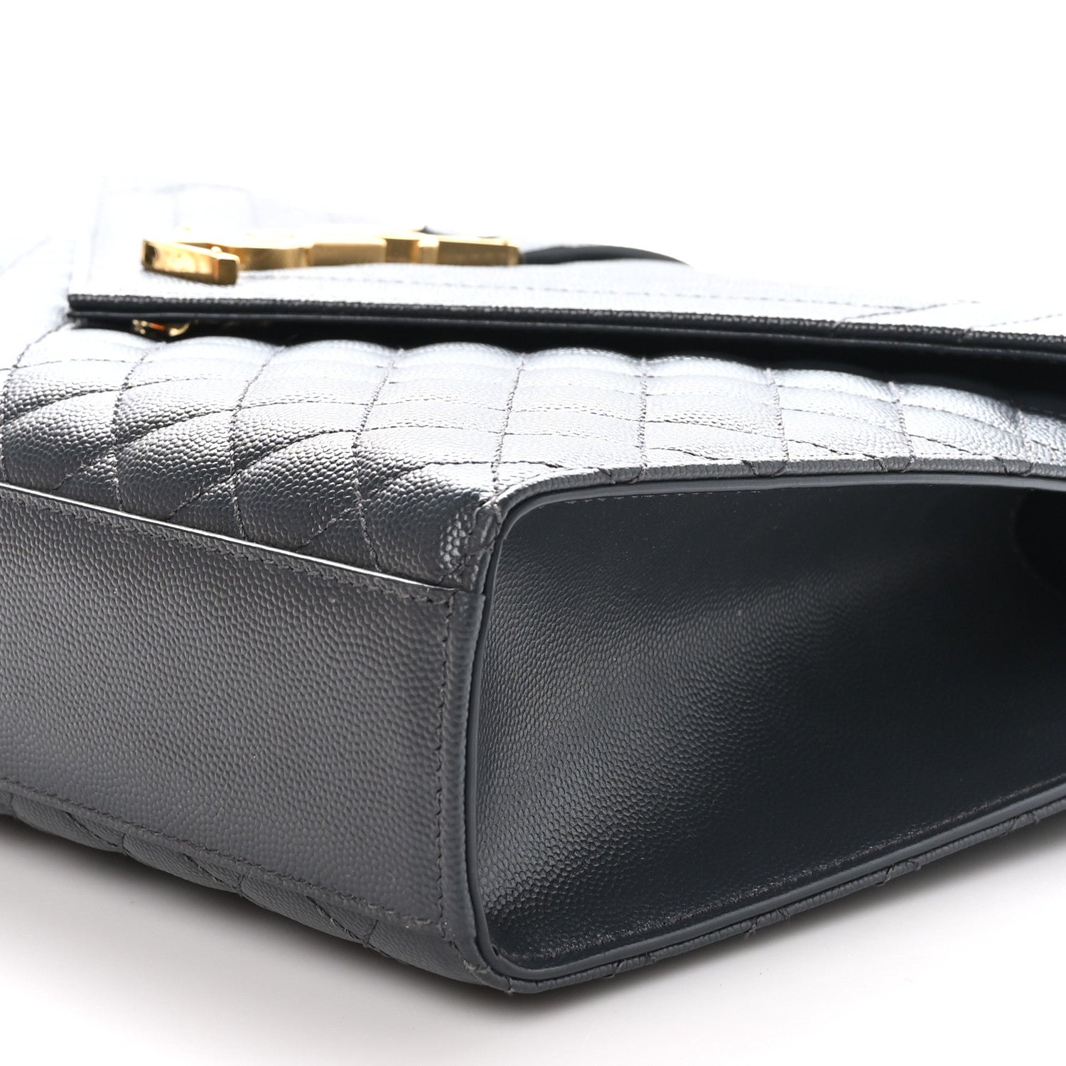 Saint Laurent Grain De Poudre Textured Mixed Matelasse Large Triquilt Monogram Satchel Dark Smog 10 of 10
