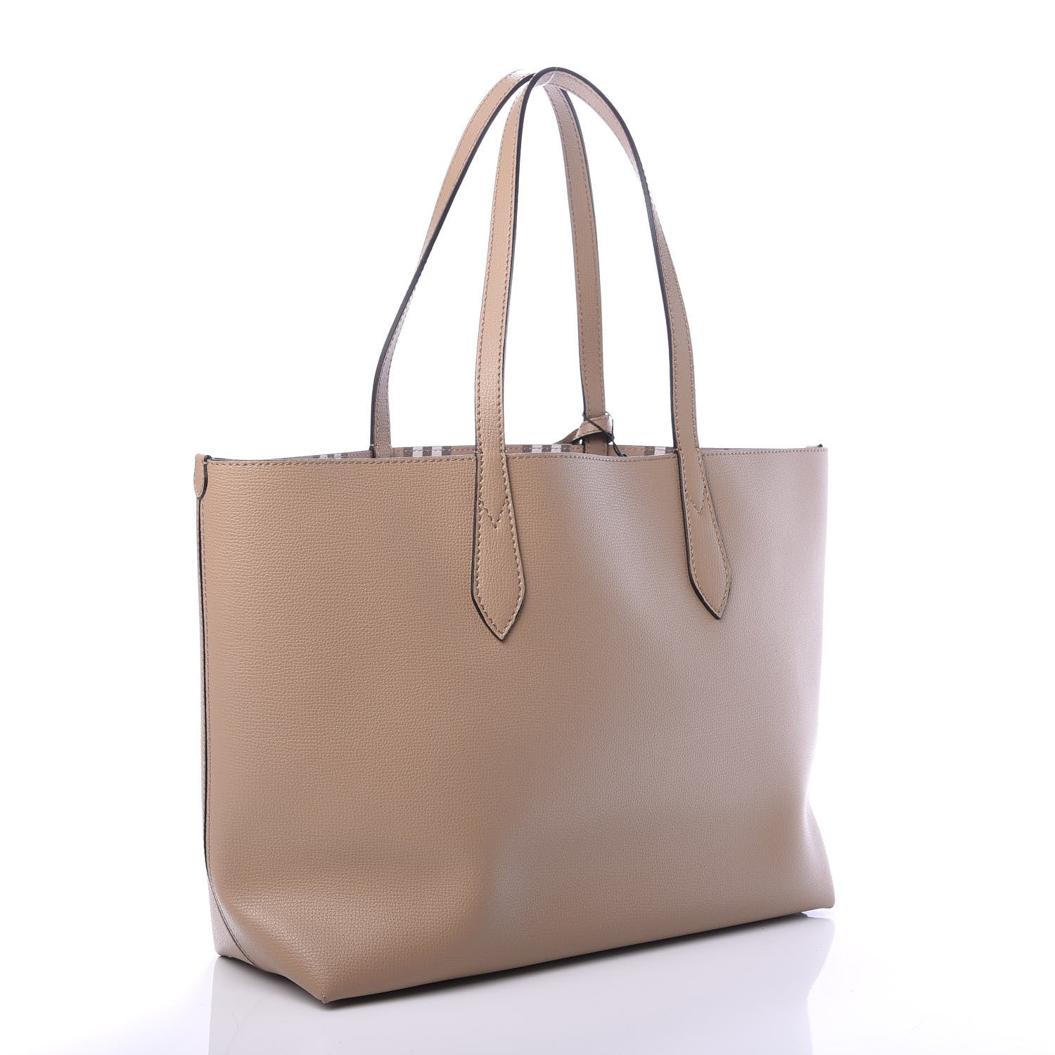 Burberry Grainy Calfskin Haymarket Check Medium Reversible Tote Camel 3 of 14