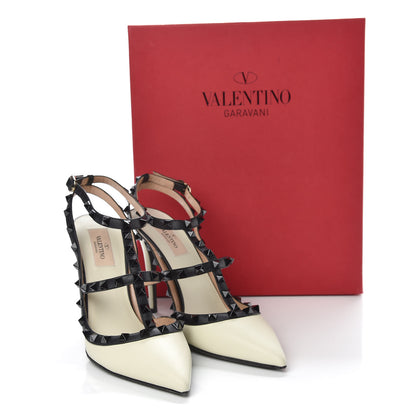 Valentino Garavani Nappa Rockstud Ankle Strap 100mm Pumps 40 Light Ivory Black 12 of 12
