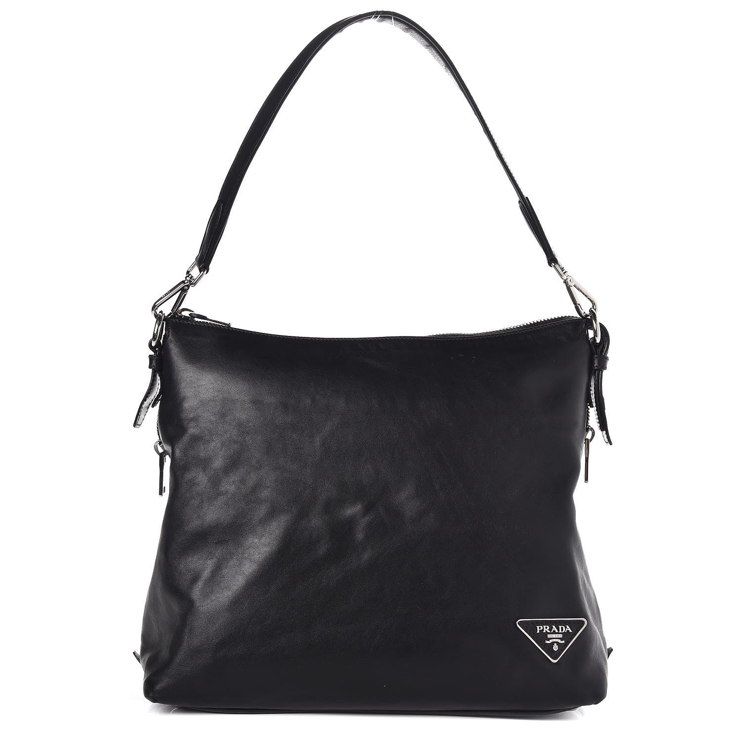 Prada Soft Calf Side Zip Hobo Black 1 of 12